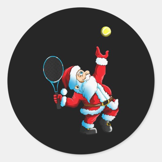 Christmas Santa Claus Tennis Game Tennis Racket  ラウンドシール (正面)