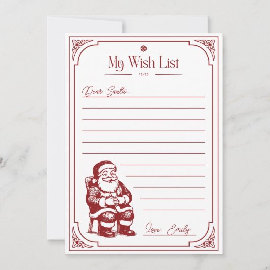 Christmas Santa Claus Wish List 招待状 (正面)