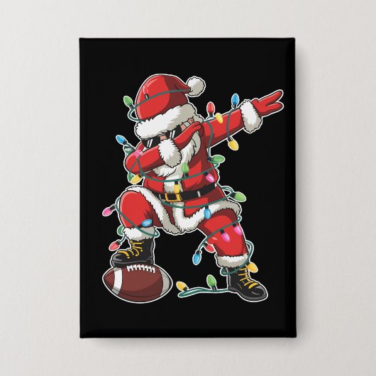 Christmas Santa Dabbing Footballer Xmas Football  缶バッジ (正面)