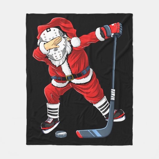 Christmas Santa Dabbing Hockey Player Boys Kids Da フリースブランケット (正面)