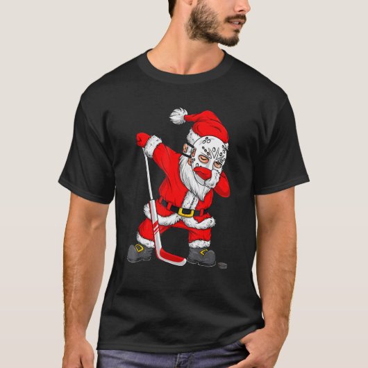 Christmas Santa Dabbing Hockey Player Xmas Holiday Tシャツ (正面)