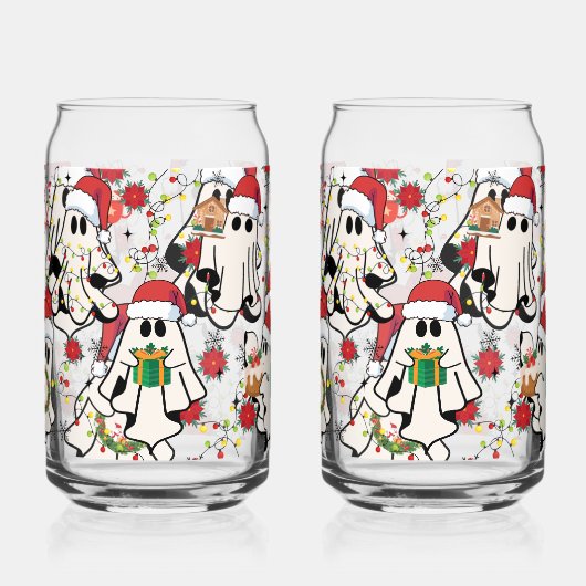 Christmas Santa Ghost Glass Cups ガラス缶 (正面)