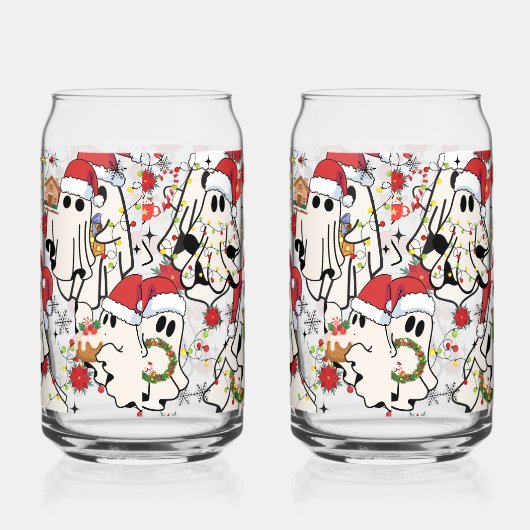 Christmas Santa Ghost Glass Cups ガラス缶 (右)