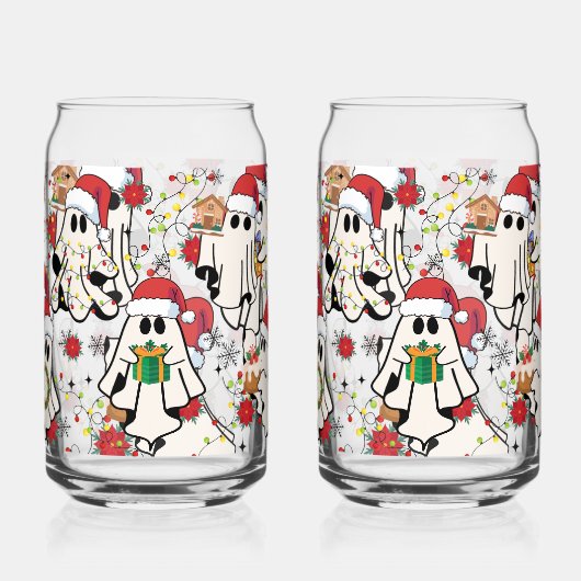 Christmas Santa Ghost Glass Cups ガラス缶 (裏面)