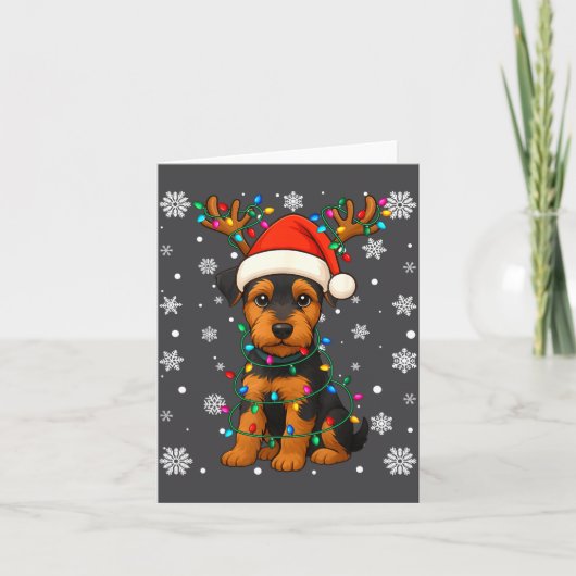 Christmas Santa Hat Reindeer Airedale Terrier Love カード (正面)