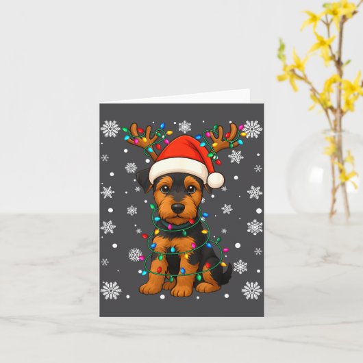 Christmas Santa Hat Reindeer Airedale Terrier Love カード (黄色い花)