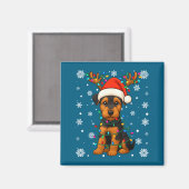 Christmas Santa Hat Reindeer Airedale Terrier Love マグネット (正面/裏面)
