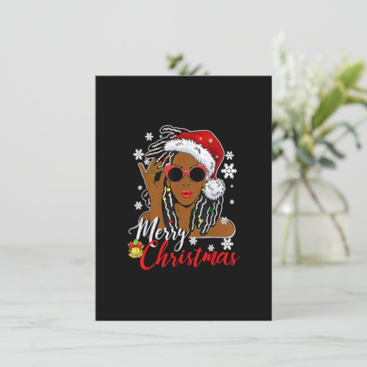 Christmas Santa Hat Shirt Black African Girl Ameri 招待状 (スタンド正面)