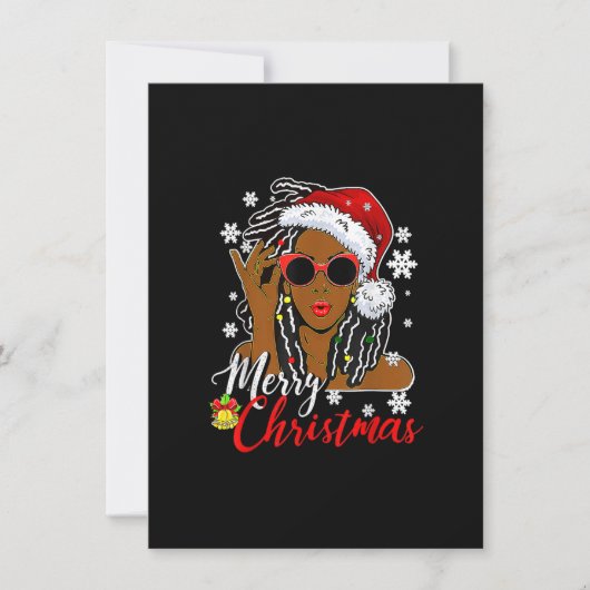 Christmas Santa Hat Shirt Black African Girl Ameri 招待状 (正面)