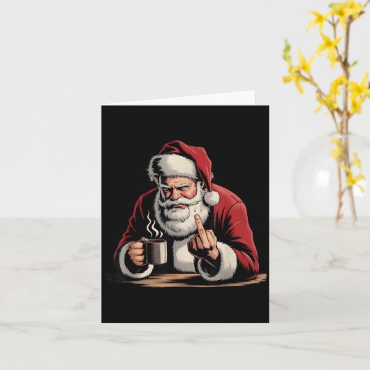 Christmas Santa Middle Finger Sarcastic Xmas Funny カード (黄色い花)