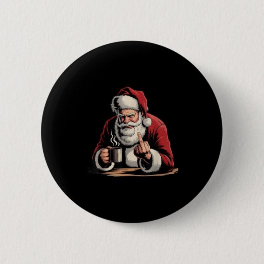 Christmas Santa Middle Finger Sarcastic Xmas Funny 缶バッジ (正面)