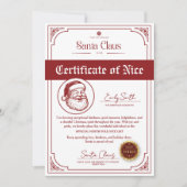 Christmas Santa Nice List Certificate 招待状 (正面)