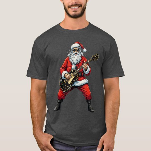 Christmas Santa Playing Guitar Rock Music Lover Xm Tシャツ (正面)