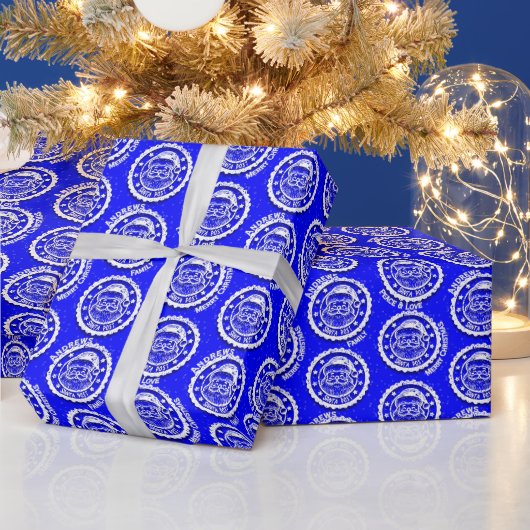 Christmas Santa Post Customizable on Blue ラッピングペーパー (クリスマス)