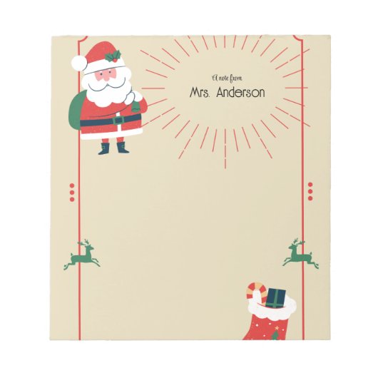 Christmas Santa & Reindeer Boho Notepad ノートパッド (正面)