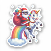 Christmas Santa Riding Unicorn Xmas Girls Women Ra シール (正面)