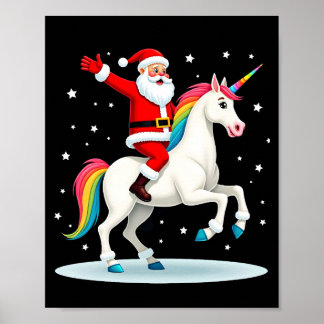 Christmas Santa Riding Unicorn Xmas Girls Women Ra ポスター