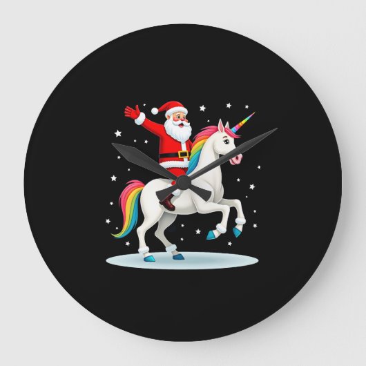 Christmas Santa Riding Unicorn Xmas Girls Women Ra ラージ壁時計 (正面)