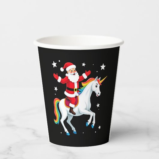 Christmas Santa Riding Unicorn Xmas Girls Women Ra 紙コップ (正面)