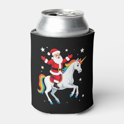 Christmas Santa Riding Unicorn Xmas Girls Women Ra 缶クーラー (缶正面)
