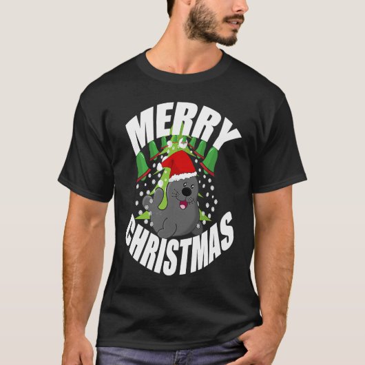 christmas Santa Seal Animal  Sea Lion Xmas Tシャツ (正面)