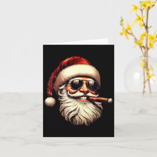 Christmas Santa Smoking Cigar With Sungl Cigar Smo カード (黄色い花)