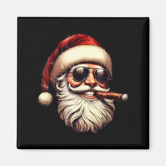 Christmas Santa Smoking Cigar With Sungl Cigar Smo マグネット (正面)
