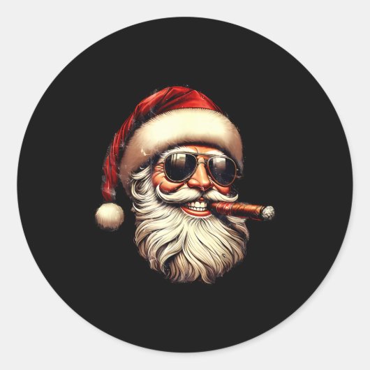 Christmas Santa Smoking Cigar With Sungl Cigar Smo ラウンドシール (正面)