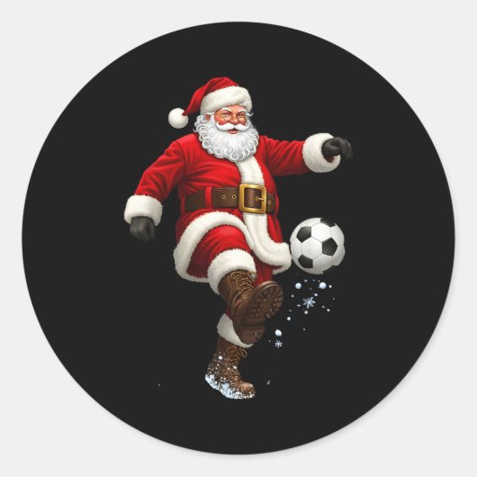 Christmas Santa Soccer Player Football Festive Mer ラウンドシール (正面)