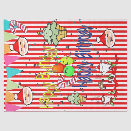 Christmas Santa Tissue Paper Happy Birthday  薄葉紙 (正面)