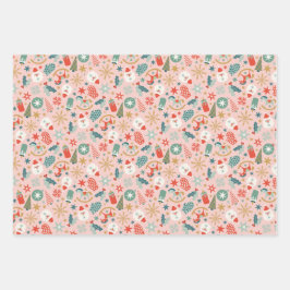 Christmas Santa Trees Stars Wrapping Paper Set ラッピングペーパーシート