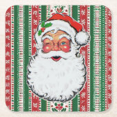 Christmas Santa Winks Classic Holiday Pattern 6 スクエアペーパーコースター (正面)