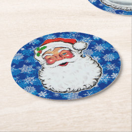 Christmas Santa Winks Cute Holiday Cute Pattern 6 ラウンドペーパーコースター