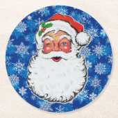 Christmas Santa Winks Cute Holiday Cute Pattern 6 ラウンドペーパーコースター (正面)