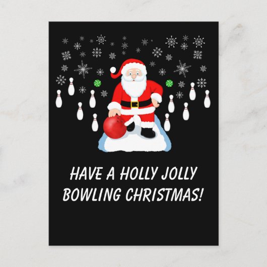 Christmas Santa's Bowling Holly Jolly Fun ポストカード (正面)