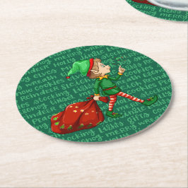 Christmas Santa's Elf Cute Holiday Cute Pattern 6 ラウンドペーパーコースター