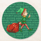 Christmas Santa's Elf Cute Holiday Cute Pattern 6 ラウンドペーパーコースター (正面)