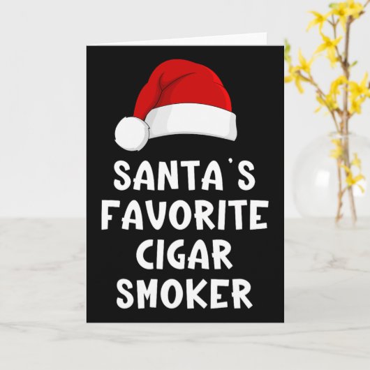 Christmas Santa's Favorite Cigar Smoker Funny Xmas カード (黄色い花)