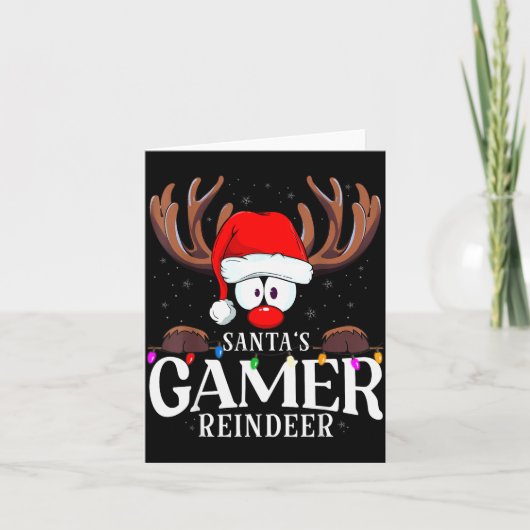 Christmas Santa's Gamer Reindeer Matching X-mas  カード (正面)