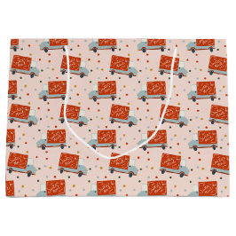 Christmas Santa's Mail Truck Illustration Gift Bag ラージペーパーバッグ