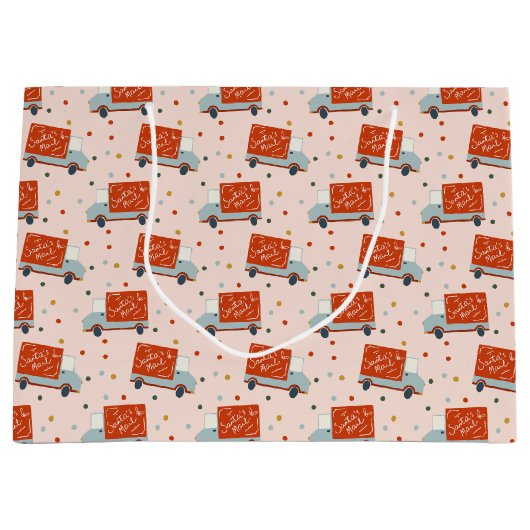 Christmas Santa's Mail Truck Illustration Gift Bag ラージペーパーバッグ (正面)