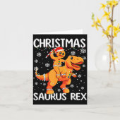 Christmas Saurus Rex Gingerbread Man Cookie Trex B カード (黄色い花)