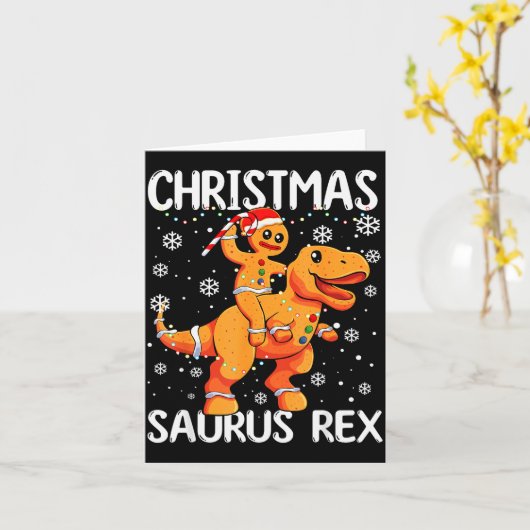 Christmas Saurus Rex Gingerbread Man Cookie Trex B カード (黄色い花)