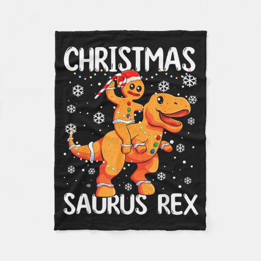 Christmas Saurus Rex Gingerbread Man Cookie Trex B フリースブランケット (正面)