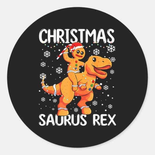 Christmas Saurus Rex Gingerbread Man Cookie Trex B ラウンドシール (正面)