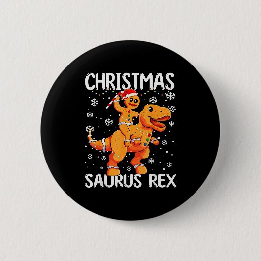 Christmas Saurus Rex Gingerbread Man Cookie Trex B 缶バッジ (正面)