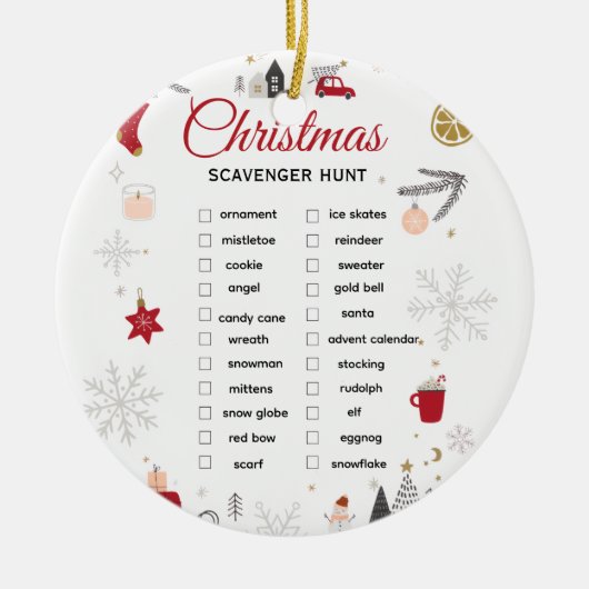 Christmas Scavenger Hunt Checklist Art セラミックオーナメント (正面)