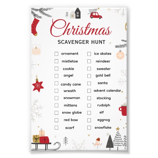 Christmas Scavenger Hunt Checklist Art フォトプリント (正面)