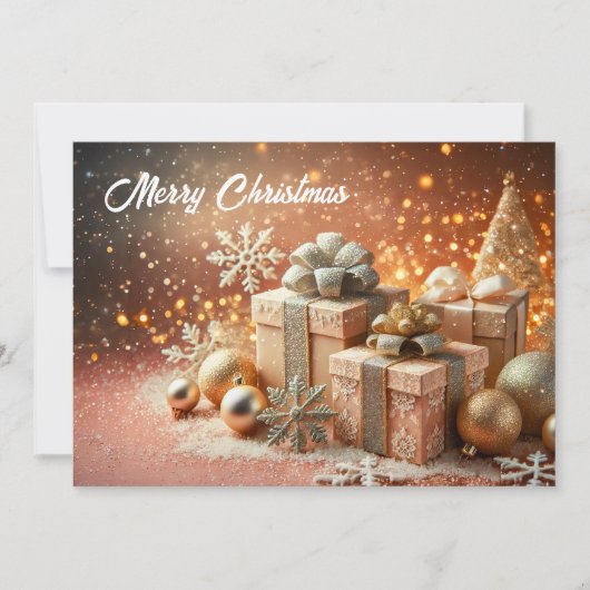 Christmas Scene with gifts and glittery シーズンカード (正面)