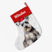 Christmas Schnauzer Dog Name Woof Background ラージクリスマスストッキング (裏面 (吊り時))